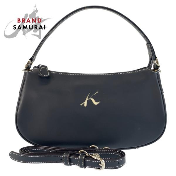Kitamura（キタムラ） ネイビー シルバー金具 レザー ハンドバッグ