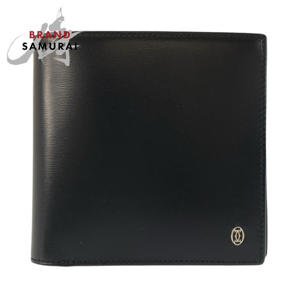 超美品 CARTIER カルティエ パシャ ブラック 黒 シルバー金具 レザー 折財布 コンパクトウォレット メンズ 602903 【中古】 loopinc2019ys_602903