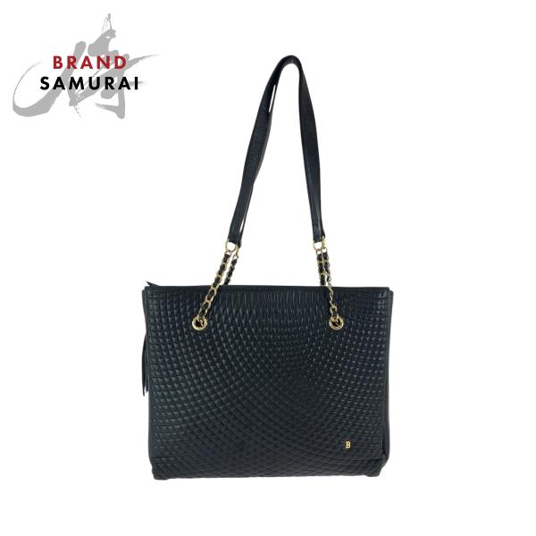 BALLY バリー キルティング ボストンバッグ レザー ブラック シルバー金具 Bally（バリー） 美品 ヴィンテージ キルティング フリンジ ブラック