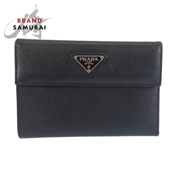 【美品】プラダ 長財布 サフィアーノ 三角ロゴプレート ブラック PRADA（プラダ） 美品 三角ロゴプレート サフィアーノ ブラック 黒