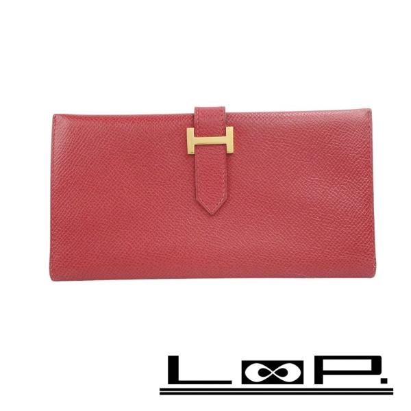 ■美品■　エルメス ベアン クラシック 長財布 クシュベル レッド □B刻 箱 【194771】★ □美品□ エルメス ベアン クラシック 長財布 クシュベル レッド □B刻
