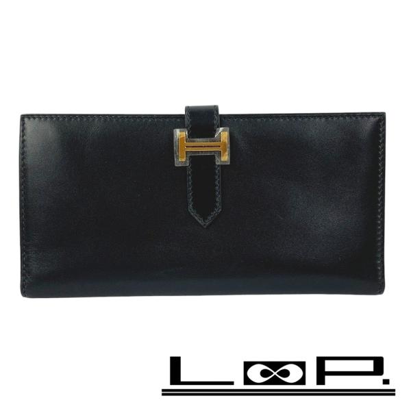■新同■　エルメス ベアン 長財布 ブラック ゴールド ボックスカーフ GP □I刻 箱 【206276】◇ loopland_206276