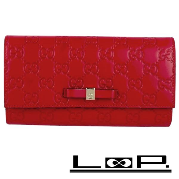 ◇SALE◇ □新同□ グッチ グッチシマ リボン 長財布 レザー レッド