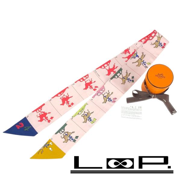 Hermes’ エルメスツイリースカーフ　ピンク　極美品　箱付き　馬柄 ◇SALE◇ □未使用□ エルメス ツイリー スカーフ パレード 馬
