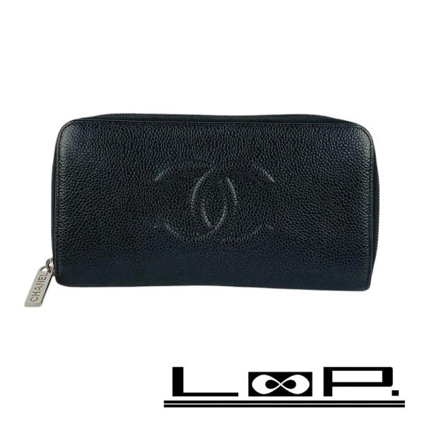 ◇SALE◇ □美品□ シャネル ラウンド ジップ 長財布 キャビア スキン