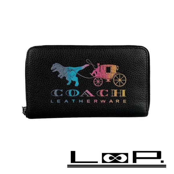 ■新同■　コーチ レキシー 恐竜 2つ折り コンパクト ジップ 長財布 財布 ラメ レザー ブラック 【285356】3 □新同□ コーチ レキシー 恐竜 2つ折り コンパクト ジップ 長財布
