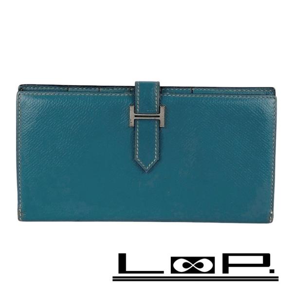 □中古□ エルメス ベアン 長財布 財布 エプソン □I刻 ブルージーン