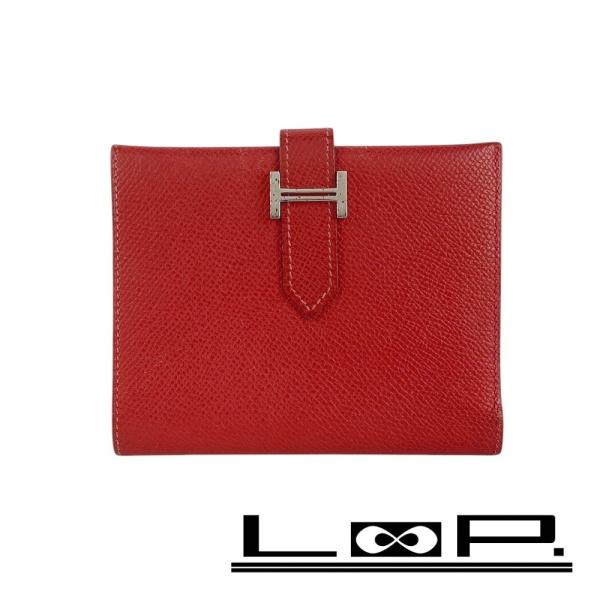 ■中古■　エルメス ベアン コンパクト 2つ折り 財布 クシュベル ルージュヴィフ □C刻 【300608】1 □中古□ エルメス ベアン コンパクト 2つ折り 財布 クシュベル