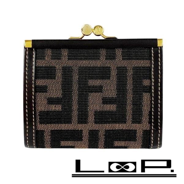 FENDI フェンディ ズッカ柄 コインケース 財布 がま口 キャンバス レザー □未使用□ フェンディ ズッカ がま口 コイン ケース 財布