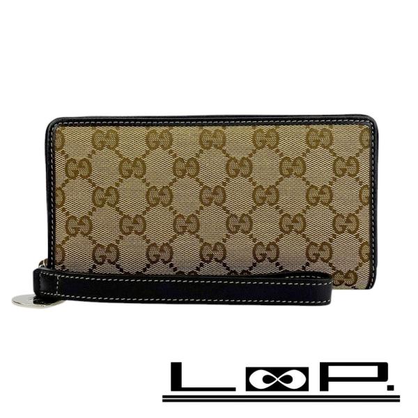 □新同□ グッチ ラウンドジップ 長財布 ハート GG キャンバス  