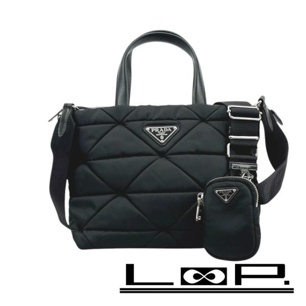 プラダ ハンドバッグ 2way ショルダー レザー×ナイロン キルティング 黒 loopland_397295