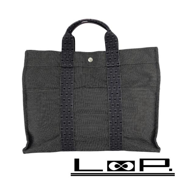 □中古□ エルメス エールライン MM トート バッグ キャンバス グレー