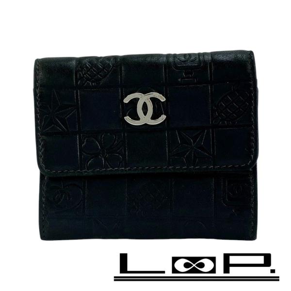 CHANEL シャネル 財布 ケース ブラック アイコンライン 美品 □中古□ シャネル アイコンライン コインケース 小銭入れ 財布