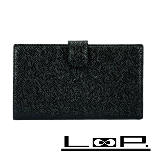 □中古□ シャネル がま口 長財布 二つ折り ウォレット キャビアスキン  