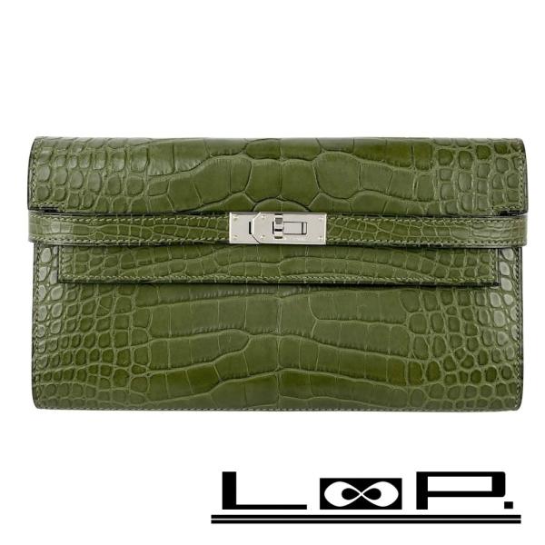 □美品□ エルメス ケリー ウォレット 長財布 クロコ アリゲーター