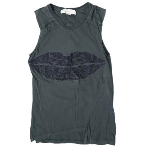 Stella McCartney ステラマッカートニー コットンシルク エンブロイダリー ノースリーブTシャツ 38 CHARCOAL GRAY カットソー タンクトップ
