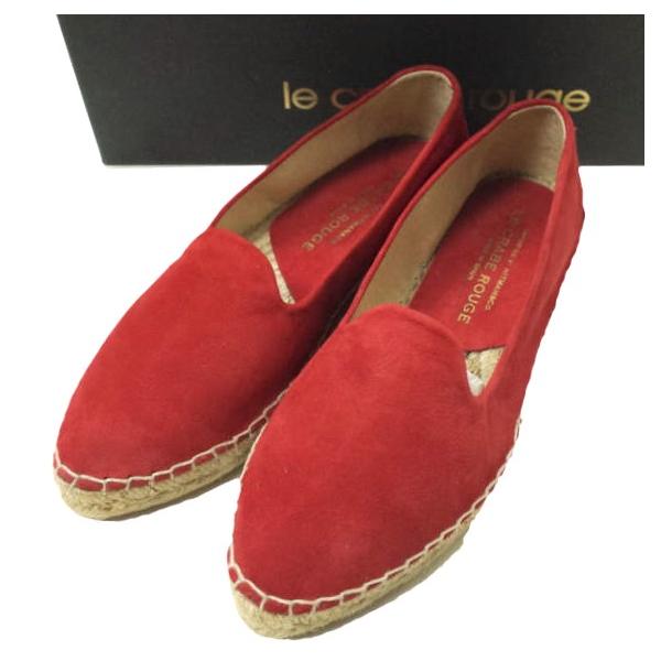 新品 LE CRABE ROUGE ルクラベルージュ スペイン製 スエードエスパドリーユ HI5134002 37(23.5cm) RED レザー スリッポン シューズ g12649