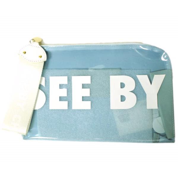 新品 SEE BY CHLOE シーバイクロエ PVC CLUTCH BAG ポリ塩化ビニールクリアクラッチバッグ チャーム付き 19UP822509 Blue スケルトン