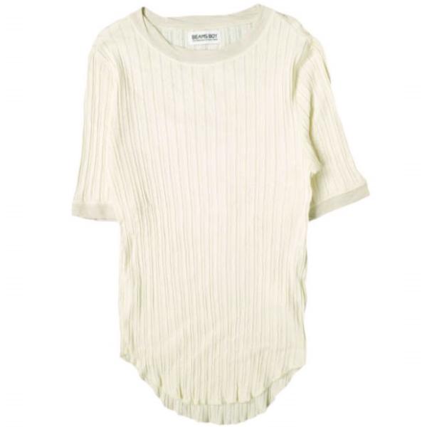 BEAMS BOY ビームスボーイ 20SS ジャカードリブクルーショートスリーブTシャツ 13-04-0732-454 Free ナチュラル 半袖 トップス g13657