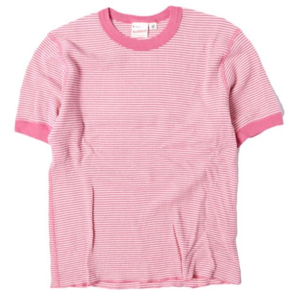 Healthknit x BEAMS BOY ヘルスニット ビームスボーイ 別注 ワッフルボーダーTシャツ S(ONE SIZE) PINK 半袖 サーマル トップス g13752