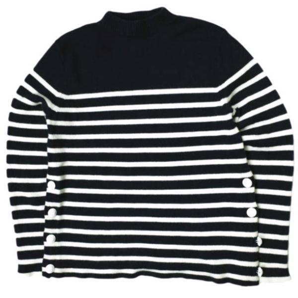 Drawer ドゥロワー ボーダークルーネックプルオーバー 6513-106-0733 1 NAVY セーター ナバルボーダー カシミヤ ニット サイドボタン Drawer ドゥロワー ボーダークルーネックプルオーバー 6513-106-0733 1