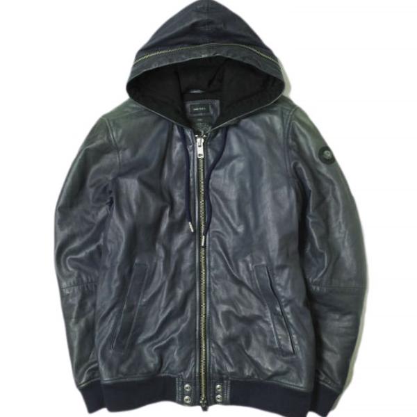 DIESEL ディーゼル ラムレザーパーカー S ネイビー 革ジャン DIESEL ディーゼル ラムレザーパーカー S ネイビー 革ジャン