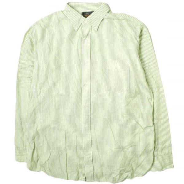 BEAMS PLUS ビームスプラス 23SS 日本製 コットンシルク ブロックストライプ ボタンダウンシャツ クラシックフィット 38-11-0034-139 M GREEN 長袖 トップス【中古】【BEAMS PLUS】 BEAMS PLUS ビームスプラス 23SS コットンシルク ブロックストライプ