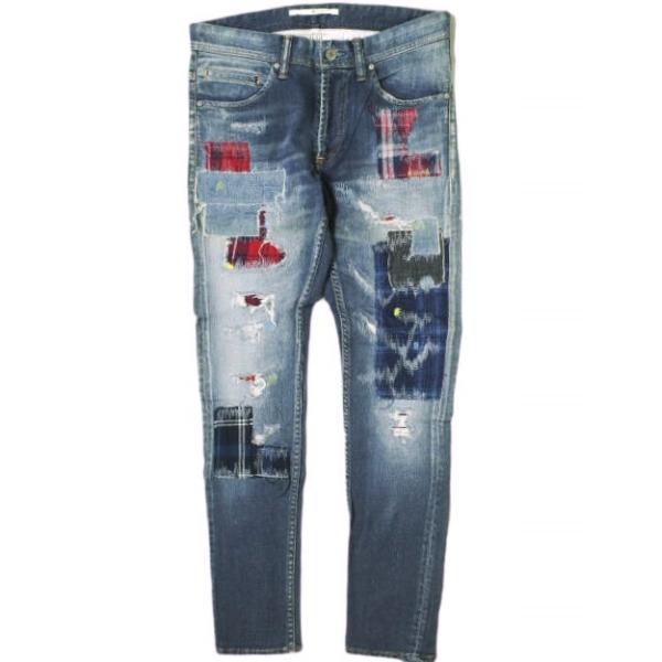新品 e JEANS イージーンズ STRETCH SLIM 岡山児島 襤褸パッチワークストレッチスリムデニムパンツ e801-028 0 定価59,500円 g17376 looponline_g17374