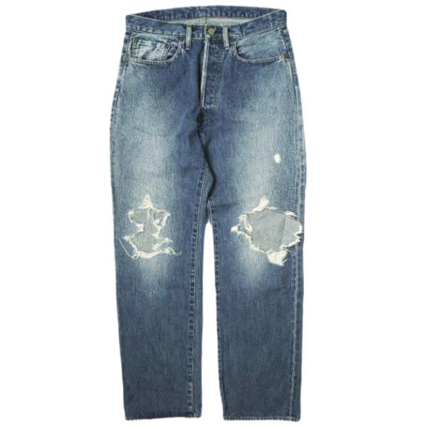 unused 23ss 2トーンウォシュ加工デニムパンツ　インディゴ UNUSED アンユーズド 23SS 日本製 13oz Ripped Denim Pants ダメージ