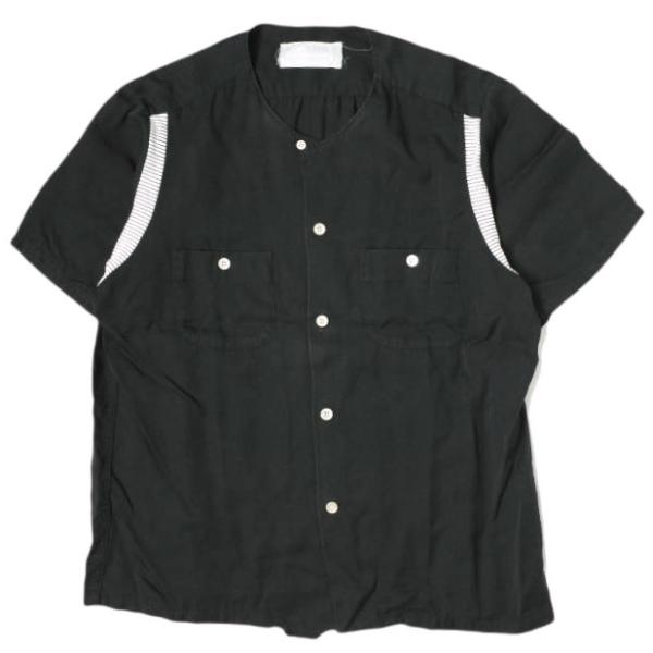 Azuma. アズマ Round Collar Bowling Shirt ノーカラーボーリングシャツ 0 ブラック 半袖 トップス g20033