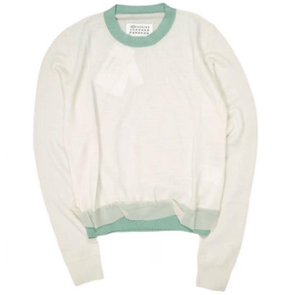 新品 Maison Margiela 1 メゾンマルジェラ 21SS カラートリム ハイゲージウールクルーネックニット S51HA1114 S OFF WHITE 定価83,600円