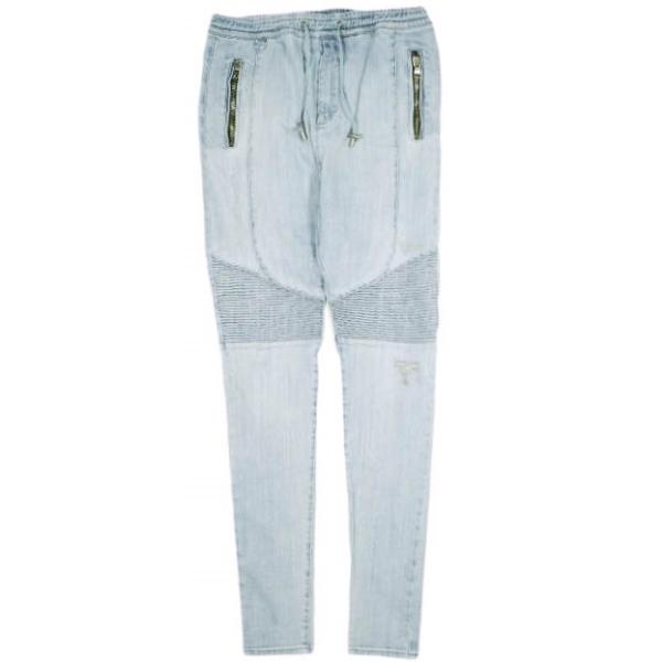 BALMAIN バルマン 19SS イタリア製 ダメージ加工 バイカースウェットデニムパンツ RH15627D036 28 Indigo 蛇腹 イージー ジップ ジーンズ BALMAIN バルマン 19SS イタリア製 ダメージ加工 バイカースウェット