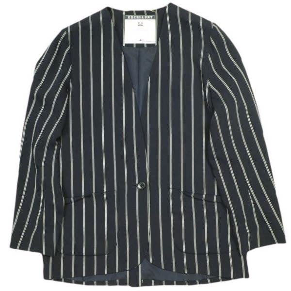 JOURNAL STANDARD L'ESSAGE ジャーナルスタンダード 日本製 ストライプノーカラージャケット ドッレープダブルクロスジャケット NAVY/WHITE