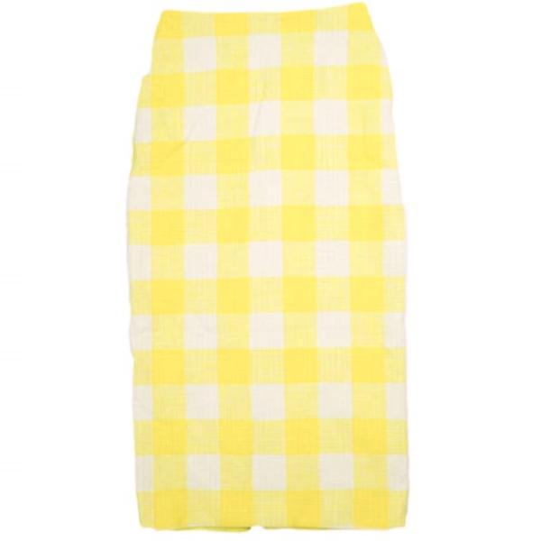 Drawer ドゥロワー 23SS 日本製 バックスリット ブロックチェックロングスカート 6524-299-1718 36 YELLOW タイト 定価75,900円 ボトムス Drawer ドゥロワー 23SS 日本製 バックスリット ブロックチェック