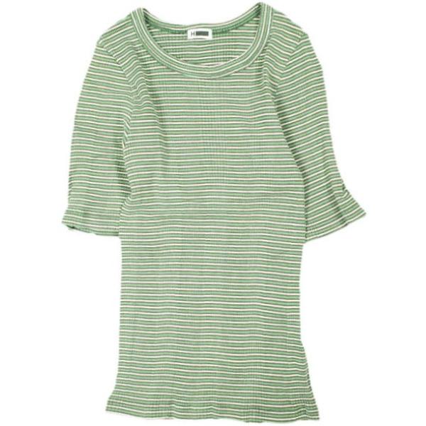 H BEAUTY＆YOUTH エイチ ビューティーアンドユース 日本製 COTTON MULTI BORDER SHORT SLEEVE TOP 1617-299-5825 Green カットソー Tシャツ