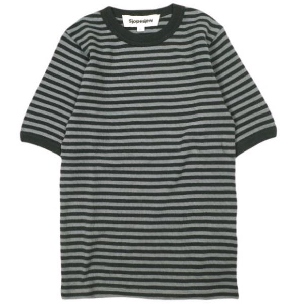 新品 Slopeslow スロープスロウ Cotton Interlock Stripe Crew Neck Tee インターロックストライプTシャツ S Black/Grey ユニセックス