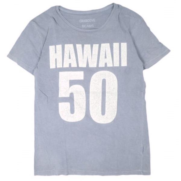 BEAMS x CRABCOVE ビームス クラブコーブ 別注 アメリカ製 HAWAII 50 TEE ヴィンテージ加工プリントTシャツ M Faded Blue 半袖 MADE IN USA