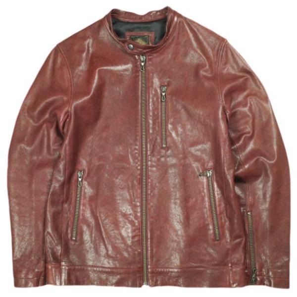 291295＝HOMME ニーキューイチニーキューゴオム ラムレザー シングルライダースジャケット 564-1101 3 ワインレッド 革ジャン アウター