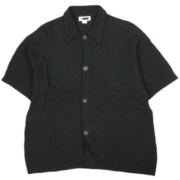 H BEAUTY＆YOUTH エイチ ビューティーアンドユース ギマコットン リンクス ニットシャツ 1228-105-0176 S BLACK 半袖 トップス g26884