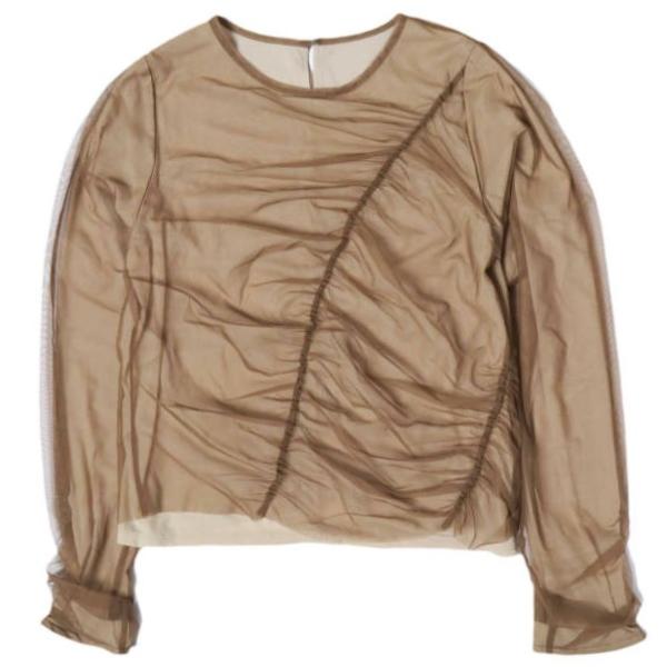 RBS Ray BEAMS アールビーエス レイビームス 24AW チュールアシメギャザートップス BROWN サンプル品 長袖 シアー レイヤード カットソー
