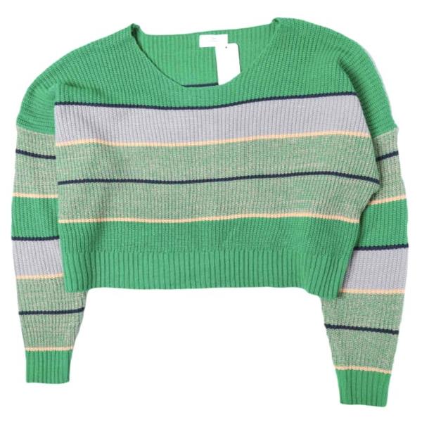 新品 Mymyt JENNY EYELET 韓国製 クロップドボーダーニット Free GREEN セーター ワイド トップス g27350