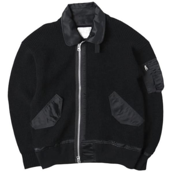 sacai サカイ 21AW 日本製 Wool Knit Blouson ニットドッキングMA-1ジャケット 21-02631M  1 BLACK ブルゾン アウター g27570