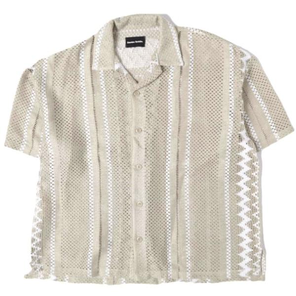 Danke Schon ダンケシェーン 26SS RUSSELL S/S SHIRTS ラッセル編み ショートスリーブニットシャツ L BEIGE L.H.P. 半袖 開襟 ストライプ