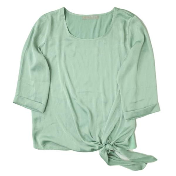 A DAY IN THE LIFE UNITED ARROWS アデイインザライフ 日本製 サテンリボンブラウス 6412-699-0116 フリー グリーン Uネック g4549