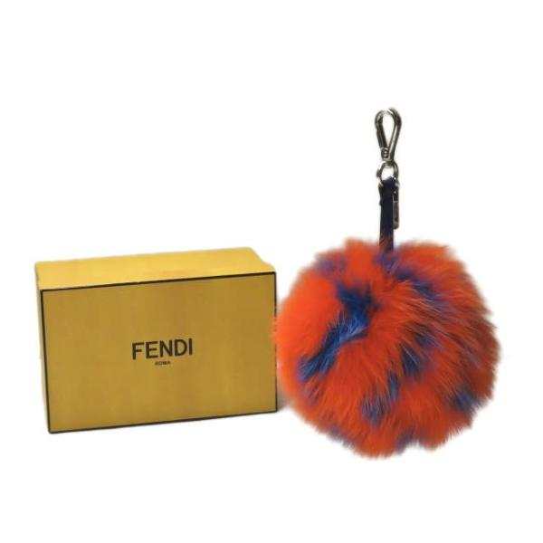 新品同様 FENDI フェンディ ポンポンチャーム フォックスファー オレンジ-
