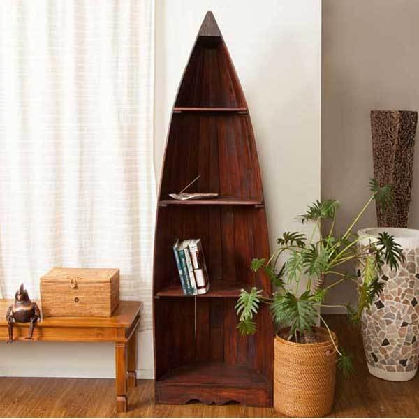 アジアン家具 棚 4段 無垢材 おしゃれ ボート型ラック 木製 バリ