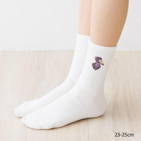 ハシビロコウ刺繍 クルーソックス 白 23-25cm レディース 靴下 STREAM as-ans020-b