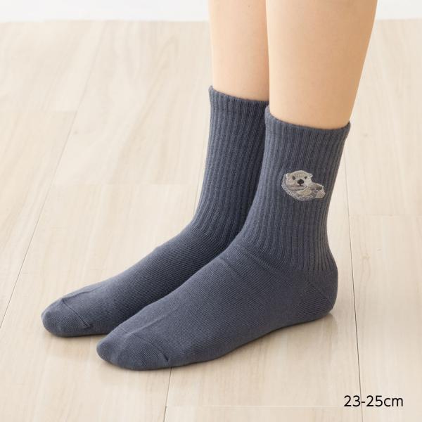 ラッコ刺繍 クルーソックス 23-25cm レディース 靴下 STREAM as-ans021 D1PK