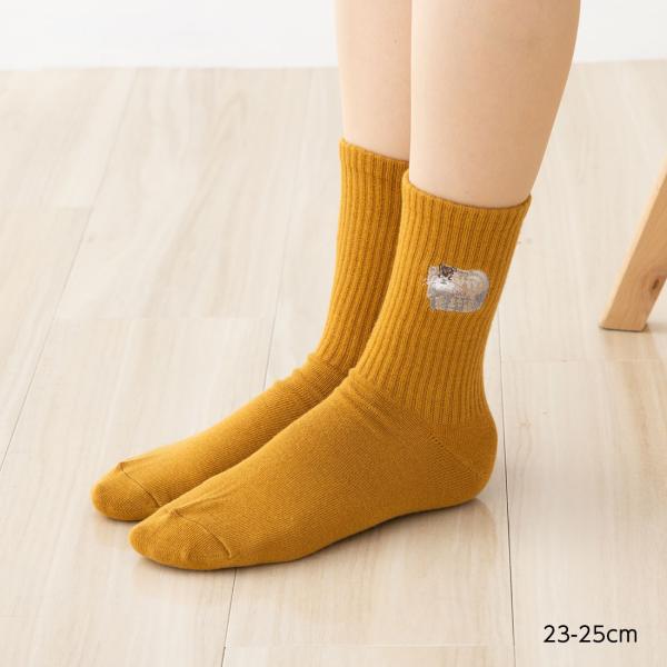 マヌルネコ刺繍 クルーソックス 23-25cm レディース 靴下 STREAM as-ans023 D1PK