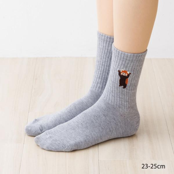 レッサーパンダ刺繍 クルーソックス ライトグレー 23-25cm レディース 靴下 STREAM as-ans072-a